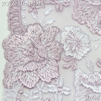 Prix d'usine, vente en gros, dentelle brodée en maille violet clair, 18 cm, dentelle brodée de fleurs fantaisie pour robe et foulard femme