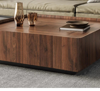 Table basse carrée moderne en noyer massif avec rangement, meuble de salon durable pour la maison