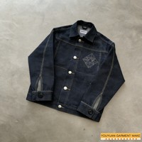 Veste en jean brut sur mesure pour homme, design trucker, couleur noire, coupe oversize, en denim selvedge épais