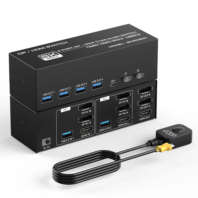 FJ-8K203DH FJGEAR Factory Outlet Customized Three Sreen Switcher 7680*4320/60Hz 8k 2 Port hdmi 2.1 Displayport Switch
