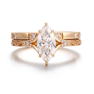 Au750 Diamond <strong>Wedding</strong> Ring Set Women <strong>Jewelry</strong> 18K Solid Gold Main Stone 1CT Marquise Cut Lab Grown Diamond <strong>Wedding</strong> Ring For Bride - Product Image 2