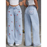 Jean ample pour femme RUICHI, nouveau modèle d'été, motif cerise, jambes larges, longueur au sol