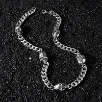 Collier chaîne cubaine Hip-Hop en acier inoxydable 316L et alliage de zinc avec pendentif tête de mort plaqué argent, bijoux de mode punk pour hommes