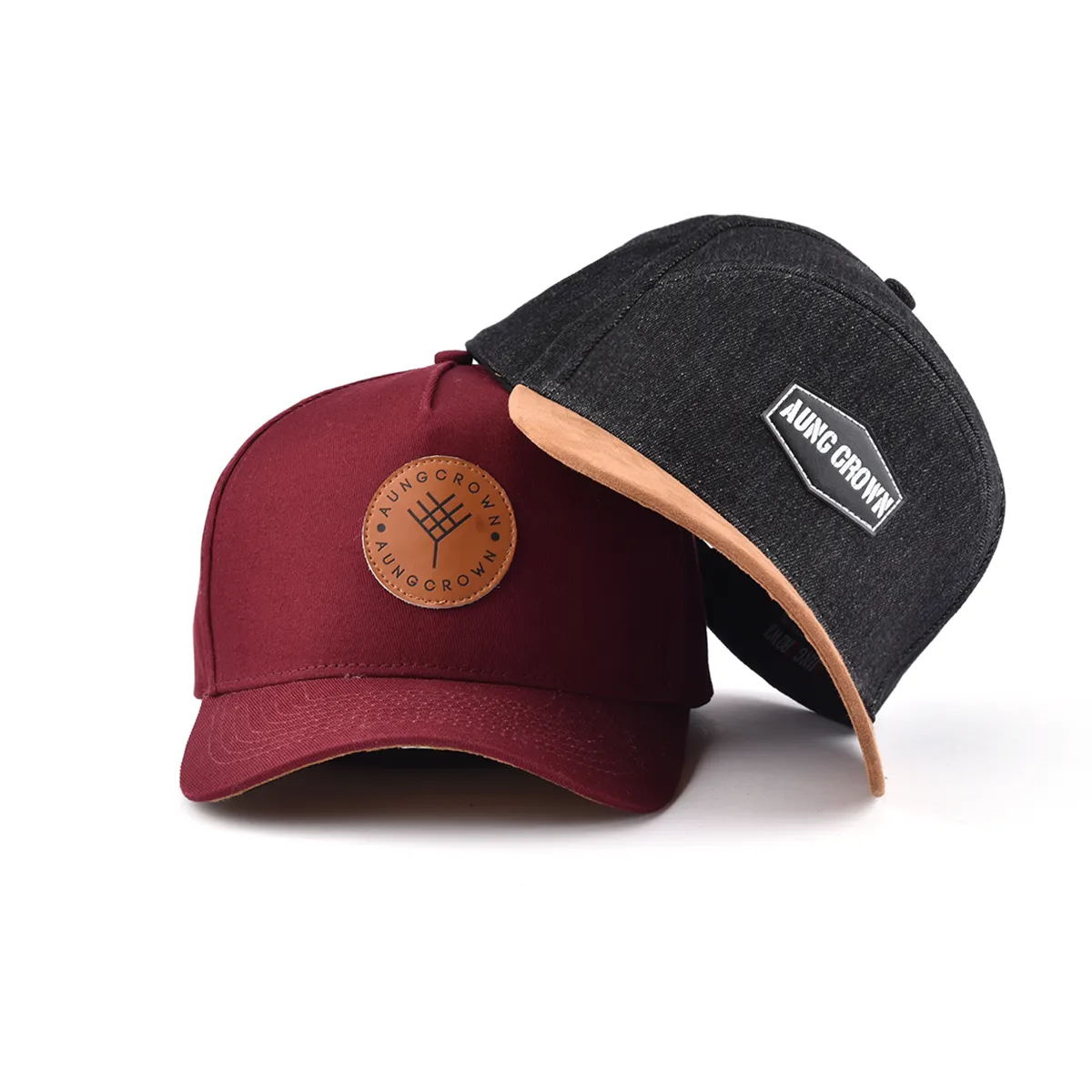 Casquette de baseball en cuir de couleur unie, 5 panneaux, logo personnalisé brodé, bon marché, vente en gros