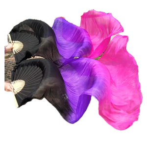 พัดเต้นรำไหมคุณภาพสูงสีรุ้ง พัดยาวสำหรับการเต้นรำ 100% โพลีเอสเตอร์ สำหรับฝึกซ้อมและการแสดงบนเวที พัดเต้นรำไม้ไผ่ 13 ซี่ - Product Image 2