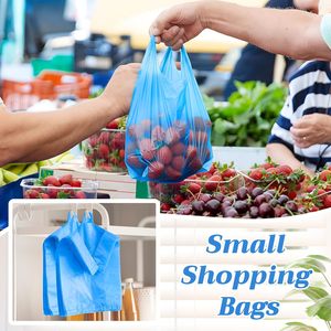 ถุงเสื้อยืดสีน้ำเงินขนาดเล็ก ถุงช้อปปิ้งพลาสติกแบบมีหูหิ้ว สำหรับธุรกิจขนาดเล็ก ร้านค้าปลีก ร้านขายของชำ สินค้าทั่วไป - Product Image 4