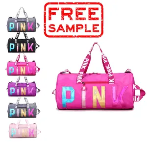 Amostra grátis bolsa de academia dobrável rosa à prova d'água, saco personalizado para viagens, rosa e duffel