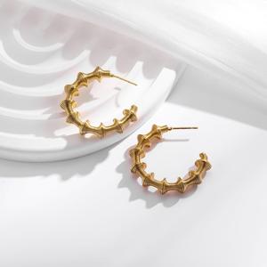 Waterproof 18K Gold Plated Stainless Steel C-Shape <b>Stud</b> <b>Earring</b> Titanium Steel Bamboo Geometric Drop Heart Women's Hoop <b>Earring</b> - Product Image 4