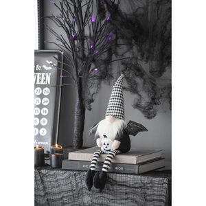 DB Juego de 2 4,3x3,5x23,5 \ "Gnomo negro con alas y sombrero a cuadros blanco y negro Sentado Decoraciones de Halloween - Product Image 4