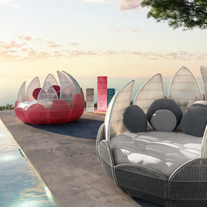 ชุดโต๊ะและ<span class=keywords><strong>เก้าอี้</strong></span>หวายกลางแจ้งดีไซน์ใหม่กลีบดอกไม้ลายดอกบัวเฟอร์นิเจอร์ผ้าอลูมิเนียมแบบโมเดิร์นกรอบ2ชุด - Product Image 5