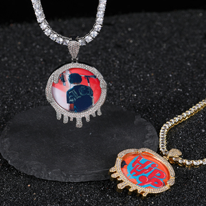 Pendentif personnalisé Hip Hop avec photo, zircone cubique 3A, plaqué or et argent, pendentifs de charme, <span class=keywords><strong>collier</strong></span> avec photo souvenir - Product Image 1