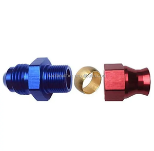 Adaptador de tubo rígido Hofa Racing para conexión de tuberías, con conexión macho AN6 6AN a 5/16 pulgadas en rojo, azul y negro - Product Image 1