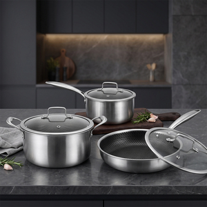 Ensemble de 6 casseroles et poêles en acier inoxydable 3 plis antiadhésives, non toxiques, compatibles lave-vaisselle/four, compatibles toutes plaques de cuisson - Product Image 1
