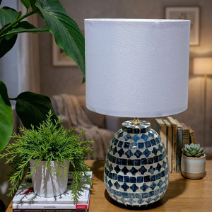 Lampe de table élégante en nacre électrique, faite à la main, incrustée de coquillages, LED à intensité variable, base en bambou, éclairage blanc chaud 3500K pour la décoration - Product Image 3