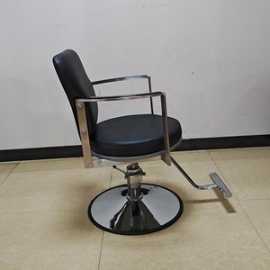Modern Barber Chair Faux Leather Seat Stainless Steel Frame Hydraulic Height Adjustable Round Base Salon Furniture - Product Image 4