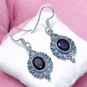 Oval Cut Garnet Gemstone <b>Earrings</b> 925 Sterling Silver Handmade Jewelry Casual Wear Design Bulk Wholesale <b>Fine</b> Silver <b>Earring</b> - Product Image 1