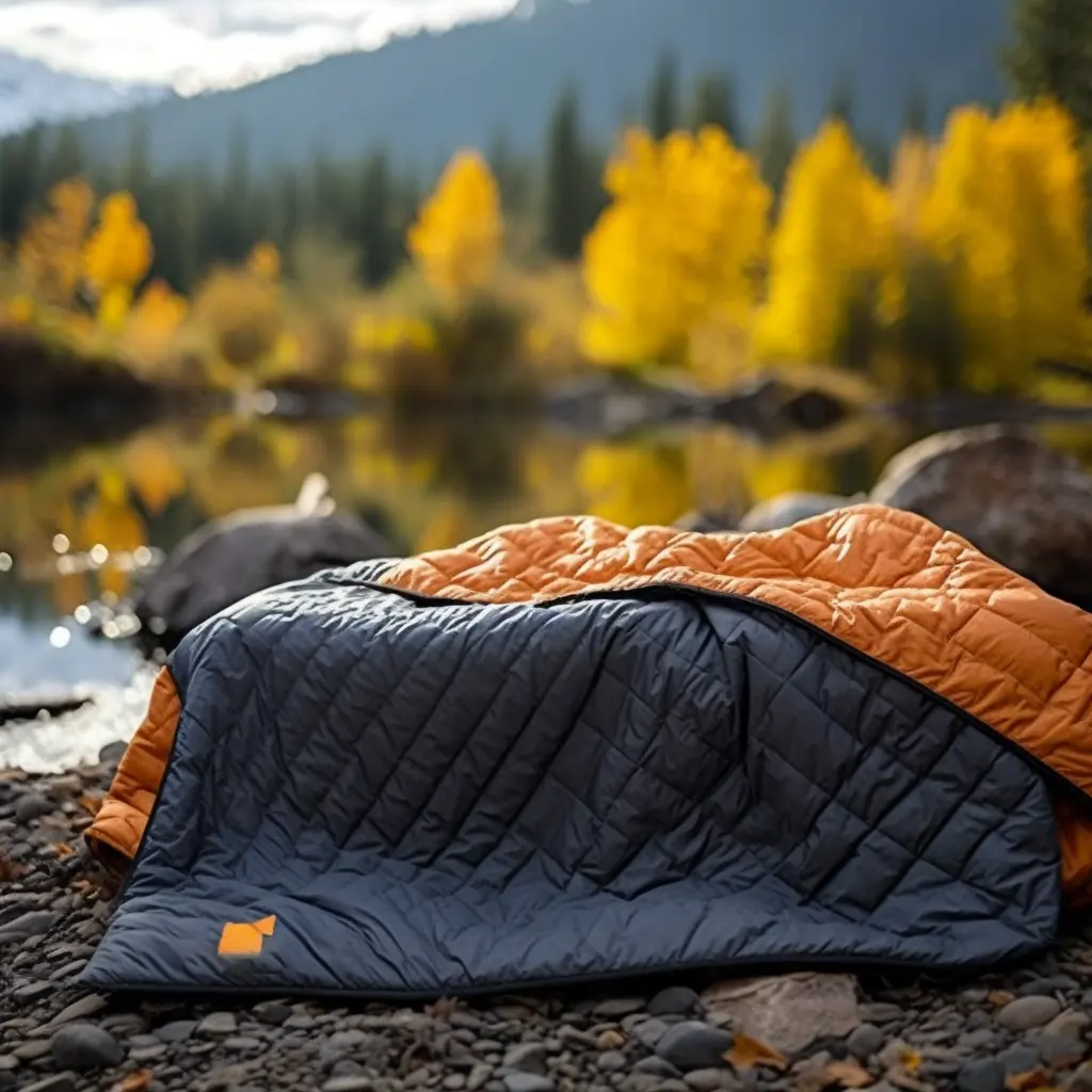 OEM-Druck 20D Nylon Leichtes Reise picknick Warme Sherpa Wasserdichte recycelte Daunen-Camping-Picknick decke