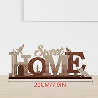 Plaque de table en bois rustique « Sweet Home » avec découpe laser d'animaux (oiseau, chat) et de briques, autoportante, pour décoration de table de ferme