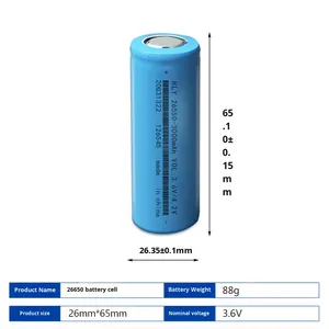 แบตเตอรี่ลิเธียม 26650 3000mAh 3.7V - ความจุสูงสำหรับไฟฉาย LED, ไฟคาดศีรษะ และไฟพลังงานแสงอาทิตย์ (วงจรป้องกัน) - Product Image 4