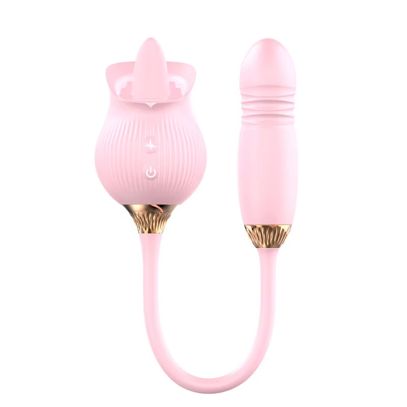 XA458 Tongue licking rose dildo pink