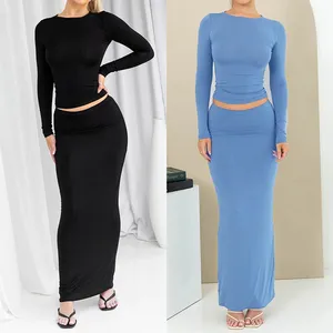 T-Shirt estiva a maniche lunghe da donna Casual Skinny <span class=keywords><strong>Maxi</strong></span> gonna Basic T-Shirt alla moda - Product Image 1