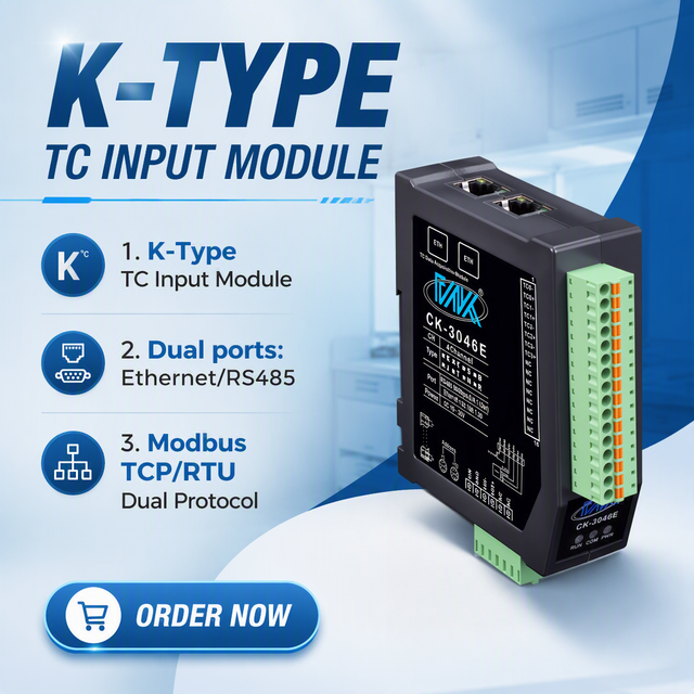 4-Ch Thermocouple Input Module Modbus TCP/RTU Ethernet RS485 Isolated Channel for PLC SCADA HMI Temperature Acquisition Modul