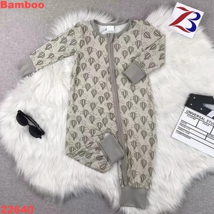 Combinaison bébé en tissu de bambou avec fermeture éclair, imprimé damier bleu et blanc, manches longues, pyjama une pièce pour nourrisson - Product Image 2