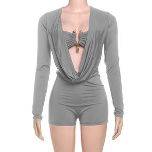 Viviblook Z304RP02 Primavera Verano 2025 Nuevo Mono Sexy para Mujer, Estilo Urbano, Escote Pronunciado, Color Sólido, Ajustado - Product Image 6