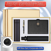 Coffret Cadeau d'Affaires Style Chinois : Mug Rouge à Affichage de Température, Carnet, Stylo Dragon, Parapluie – Personnalisation OEM, Boîte Cadeau de Luxe