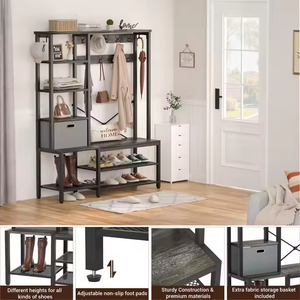 <span class=keywords><strong>Porte</strong></span>-<span class=keywords><strong>manteau</strong></span> d'entrée en métal avec 3 étagères et 4 crochets – Meuble minimaliste pour rangement de salle de bain - Product Image 3