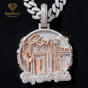 Ciondolo Hip Hop di Lusso Personalizzato in <span class=keywords><strong>Argento</strong></span> 925 con Moissanite e Rilievo 3D della Linea Orizzontale di New York, Medaglione Iced Out in <span class=keywords><strong>Argento</strong></span> Sterling per Uomo - Product Image 1