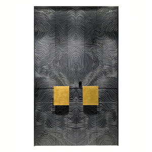 <span class=keywords><strong>Porte</strong></span> d'entrée moderne à double sécurité, noire mate, avec motif vague 3D sculpté et texture en relief - Product Image 1