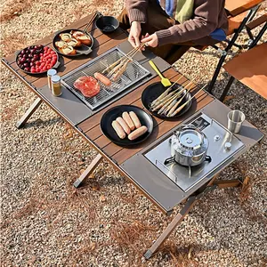 HISPEED Fregadero de mesa de camping grande plegable de aluminio Mesa de campamento Eggroll de 3 pies/4 pies con estufa y parrilla