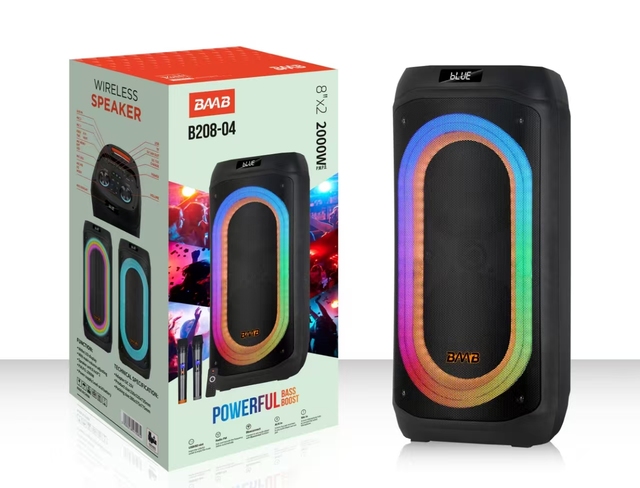 B208-04 Outdoor Party Box Speaker 60W TF USB for RGB LED Lighting Remote Control 45000mAh Battery