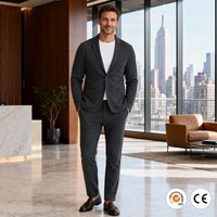 Conjunto de Blazer de Punto Sin Estructura y Pantalón Ajustado para Hombre, OEM Personalizado, Moderno, Informal de Negocios, Ropa Profesional de Oficina con Solapas