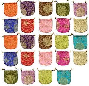 OEM Printed Chinese Silk Brocade Drawstring Jewelry Pouch Bag