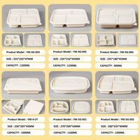 Conteneur alimentaire en amidon de maïs à 2, 3, 4, 5 ou 6 compartiments, rectangulaire, personnalisable pour la préparation des repas