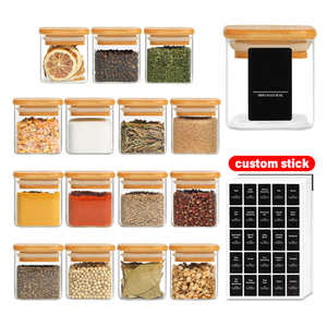 Pot à épices carré en verre moderne le plus vendu avec couvercle en bambou, récipient de stockage alimentaire pour la cuisine domestique et les fêtes - Product Image 2