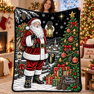 Manta de Franela Estampada de Santa Claus para Navidad, Rectangular, Antipelusas, Decoración del Hogar, Estilo Clásico de Invierno - Product Image 1