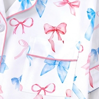Ensemble de pyjama Lushwin pour femme, imprimé nœuds roses et bleus, chemise à manches courtes boutonnée, short à taille élastique, tenue de nuit et de détente mignonne