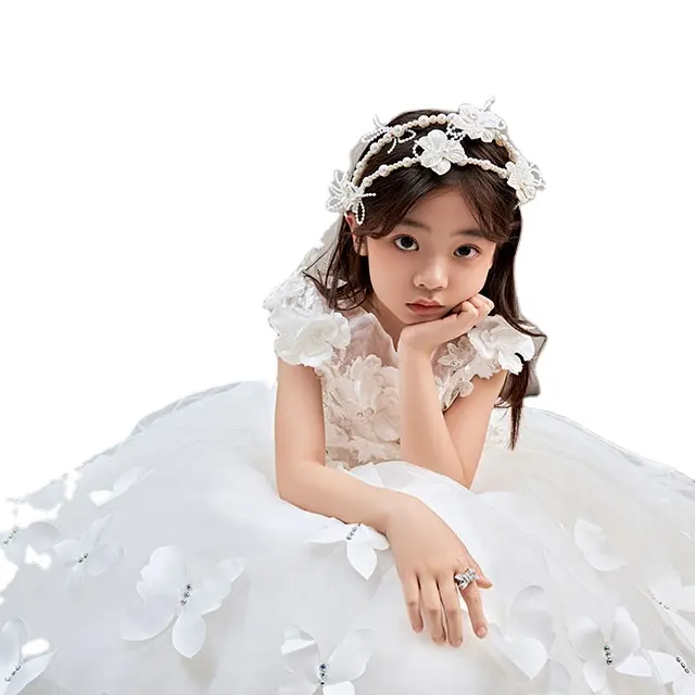 Boutique girls wedding party evening lace sleeve first communion long full-length ball gown flower girl dresses