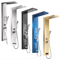 Panneau de douche intelligent en acier inoxydable brossé, ensemble de douche mural LED, pluie multifonction, design moderne pour hôtel