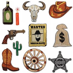 Nouveau Patch Brodé Thermocollant Thème Western Cowboy (Botte, Pistolet, Vin, Chapeau, Dollar, Crâne) pour la Décoration de Vêtements, Chapeaux et Sacs - Product Image 2