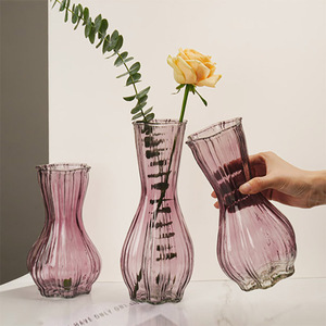 Glass <strong>Vases</strong> Bulk Cheap Smoked Glass Bud <strong>Vases</strong> Modern Simple Vertical Striped Rose <strong>Flower</strong> Glass <strong>Vase</strong> - Product Image 5