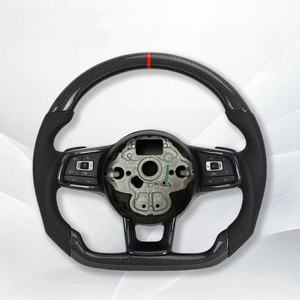 Volante de fibra de carbono de cuero perforado personalizado para Volkswagen <span class=keywords><strong>VW</strong></span> Golf 5 MK6 MK7 MK8 Jetta Passat B8 <span class=keywords><strong>Polo</strong></span> Tiguan <span class=keywords><strong>GTI</strong></span> - Product Image 4