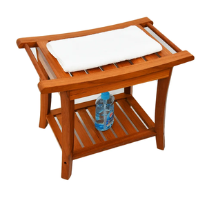 Vente en gros de grand tabouret de spa pour salle de bain intérieure et extérieure décor de jardin banc de douche en bois de bambou - Product Image 2