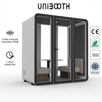 UNIBOOTH Studio Pod Portable Préfabriqué Insonorisé 33 dB ISO 23351 Ignifuge à Montage Rapide pour Salle de Formation, Hall – Exportation Mondiale