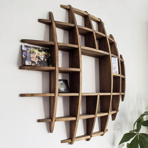 Customizable Solid Wood Vintage <strong>Wall</strong> Shelf Geometric Grid Standing Shelves Handcrafted Wooden Display Rack Photos <strong>Books</strong> - Product Image 3