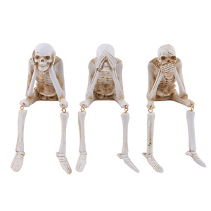 Ornement de crâne en résine fabriqué en Chine pour Halloween, design 'Ne pas voir le mal, ne pas entendre le mal, ne pas parler du mal' - Décoration artisanale squelette pour usage intérieur - Product Image 5