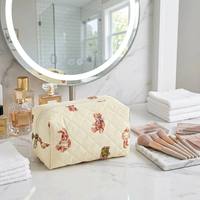 Tas Kosmetik Katun Berlapis Cetak Beruang Lucu Logo Kustom Gaya Korea, Tas Makeup, Kantong Perlengkapan Mandi untuk Wanita dan Remaja Putri